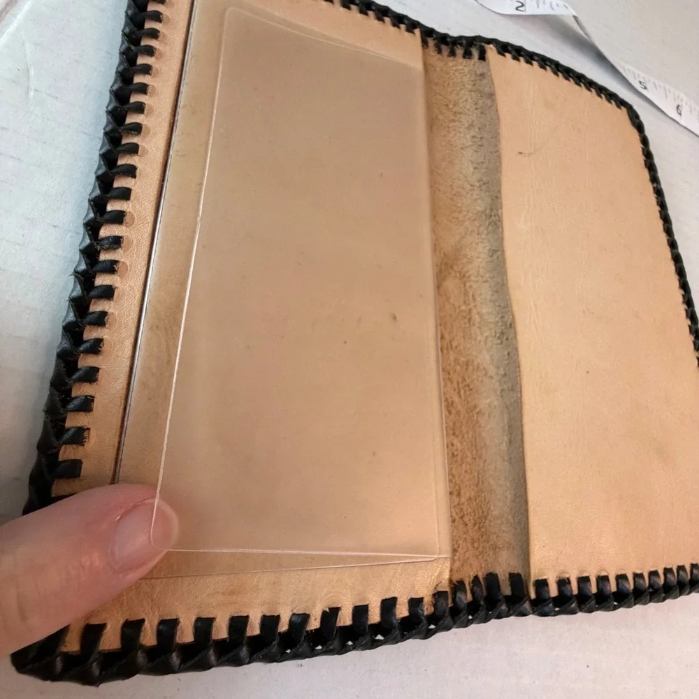 Vintage Hand Tooled Leather Checkbook Cover Pyramid Pattern Bi-Fold Wallet